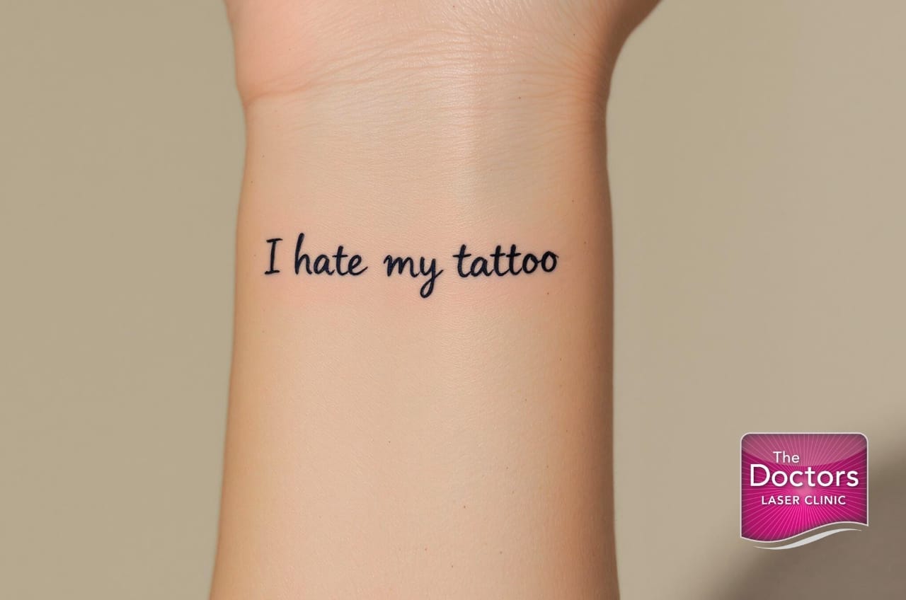 a tattoo on wrist saying i hate my tattoo
