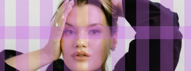 face with pink strips overlayed